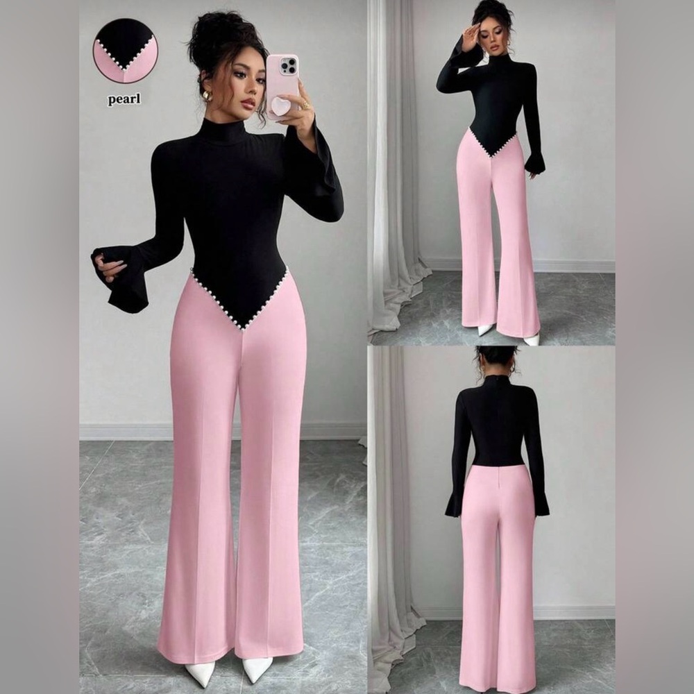 Elegant Black and Pink Women's Jumpsuit - Picture 7 of 7